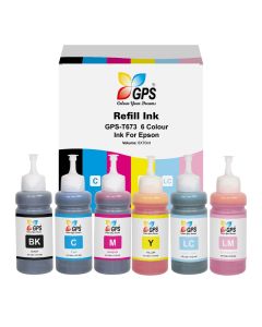 GPS Colour Your Dreams Ink Refill dye Ink for Epson T673 / 673 Compatible for Epson L805, L800, L1800, L850, L810, L18050 (6 Colors)